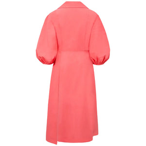 Wide Lapel Asymmetric Cotton Dress Back in Pink - Back