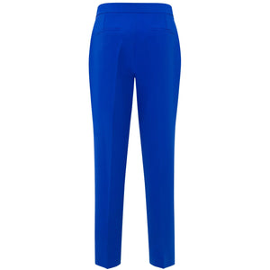Back view of high-waisted royal blue tailored trousers