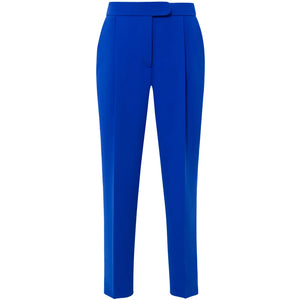Front view of high-waisted royal blue tailored trousers