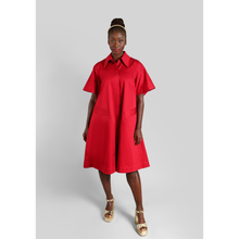 Load image into Gallery viewer, Oversized Cape Cotton Dress (Berry Red)
