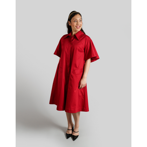 Oversized Cape Cotton Dress (Berry Red)