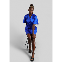 Load image into Gallery viewer, Pleated Shoulder Kimono Sleeve Satin Duchess Dress Royal Blue 5
