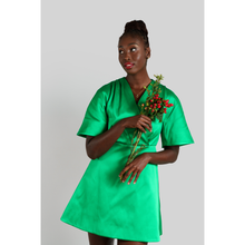 Load image into Gallery viewer, Pleated Shoulder Kimono Sleeve Satin Duchess Dress (Jellybean Green)
