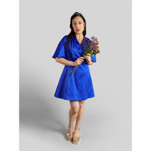 Load image into Gallery viewer, Pleated Shoulder Kimono Sleeve Satin Duchess Dress (Royal Blue)
