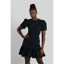 Load image into Gallery viewer, Pleated Shoulder Peplum Hem Cady Dress Black 1

