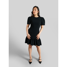 Load image into Gallery viewer, Pleated Shoulder Peplum Hem Cady Dress Black 3
