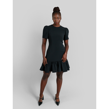 Load image into Gallery viewer, Pleated Shoulder Peplum Hem Cady Dress Black 4
