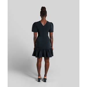 Pleated Shoulder Peplum Hem Cady Dress Black 5