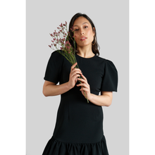 Load image into Gallery viewer, Pleated Shoulder Peplum Hem Cady Dress Black
