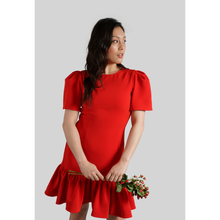 Load image into Gallery viewer, Pleated Shoulder Peplum Hem Cady Dress Watermelon Red 8
