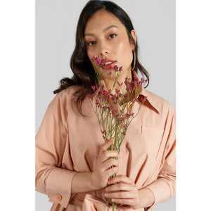 Belted Gathered Cotton Shirt Dress Peach 1