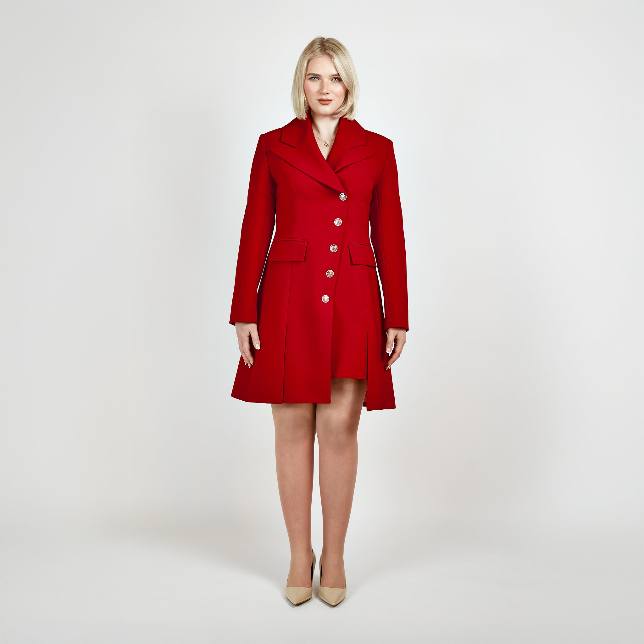 Red Blazer Dress Double Breasted Pleated – Femponiq Red Blazer Dress Double Breasted Pleated – Femponiq