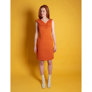 Orange Asymmetric Lapel Cotton Dress | Femponiq