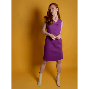 Purple Asymmetric Lapel Cotton Dress  | Femponiq