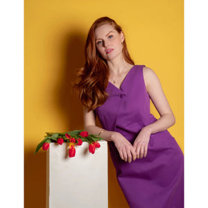 Purple Asymmetric Lapel Cotton Dress  | Femponiq