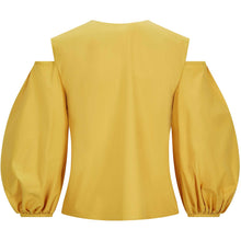 Load image into Gallery viewer, Cold Shoulder Puff Sleeve Top - Yellow-BackProduct Picture.jpg
