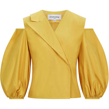 Load image into Gallery viewer, Cold Shoulder Puff Sleeve Top - Yellow-Front Product Picture.jpg
