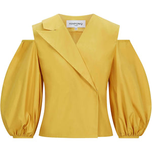 Cold Shoulder Puff Sleeve Top - Yellow-Front Product Picture.jpg