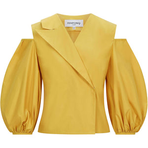 Cold Shoulder Puff Sleeve Top - Yellow-Front Product Picture.jpg