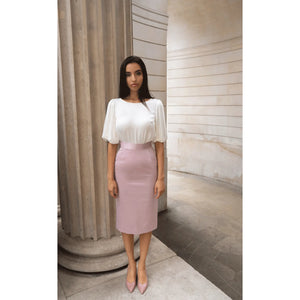 Light Pink Cotton-Blend Sateen Pencil Skirt | Femponiq
