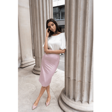 Load image into Gallery viewer, Light Pink Cotton-Blend Sateen Pencil Skirt | Femponiq
