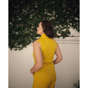 Double Breasted Shawl Lapel Jumpsuit  (Mustard Yellow) | Femponiq