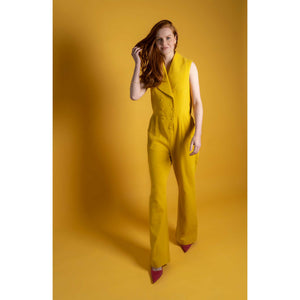 Double Breasted Shawl Lapel Jumpsuit  (Mustard Yellow) | Femponiq