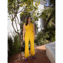 Load image into Gallery viewer, Double Breasted Shawl Lapel Jumpsuit  (Mustard Yellow) | Femponiq
