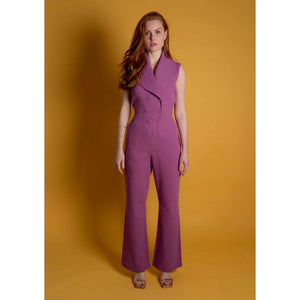 Double Breasted Shawl Lapel Jumpsuit  (Purple Orchid) | Femponiq