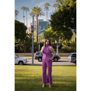 Double Breasted Shawl Lapel Jumpsuit  (Purple Orchid) | Femponiq