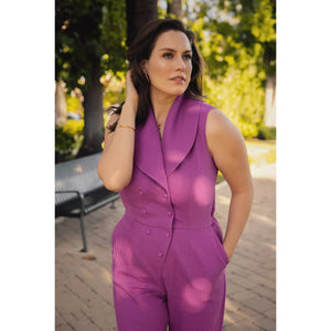 Double Breasted Shawl Lapel Jumpsuit  (Purple Orchid) | Femponiq