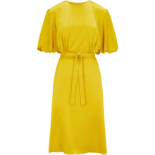 Load image into Gallery viewer,  Puff Sleeve  Satin Dress in Yellow - Front Product Picture
