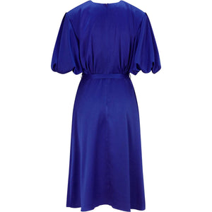 Puff Sleeve Satin Dress in Royal Blue-Back Product Picture.jpg