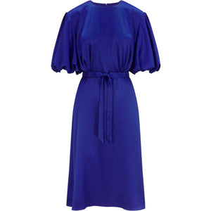 Puff Sleeve Satin Dress in Royal Blue-Front Product Picture.jpg