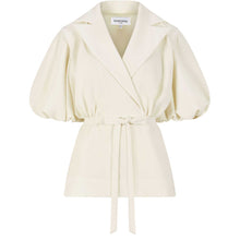 Load image into Gallery viewer, Puff Sleeve Notched Lapel Blouse in Ivory - Front Product Picture
