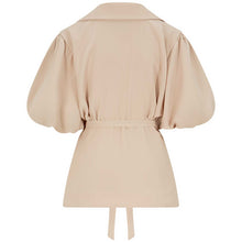 Load image into Gallery viewer, Puff Sleeve Notched Lapel Blouse in Beige - Back Product Picture
