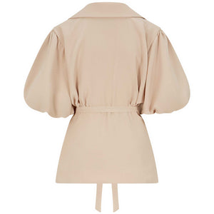 Puff Sleeve Notched Lapel Blouse in Beige - Back Product Picture