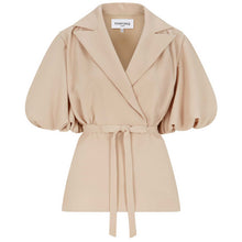 Load image into Gallery viewer, Puff Sleeve Notched Lapel Blouse in Beige - Front Product Picture

