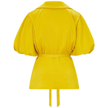 Load image into Gallery viewer,  Draped Puff Sleeve Satin Blouse (Golden Yellow) Front Product Picture
