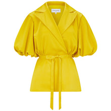 Load image into Gallery viewer, Draped Puff Sleeve Tailored Blouse (Golden Yellow) Front Product Picture
