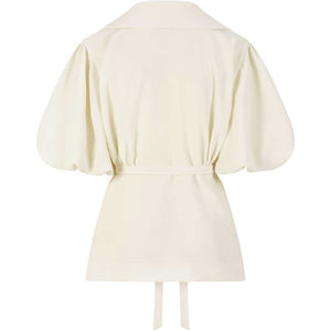 Puff Sleeve Notched Lapel Blouse in Ivory - Back Product Picture