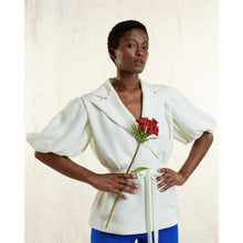 Load image into Gallery viewer, Puff Sleeve Notched Lapel Blouse in Ivory - Front Close Up
