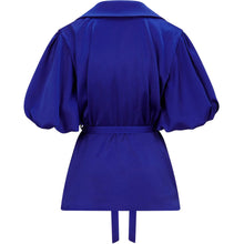Load image into Gallery viewer, Puff Sleeve Notched Lapel Blouse in Royal Blue

