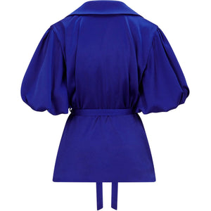Puff Sleeve Notched Lapel Blouse in Royal Blue