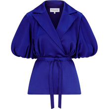 Load image into Gallery viewer, Puff Sleeve Notched Lapel Blouse in Royal Blue - Front Product Picture

