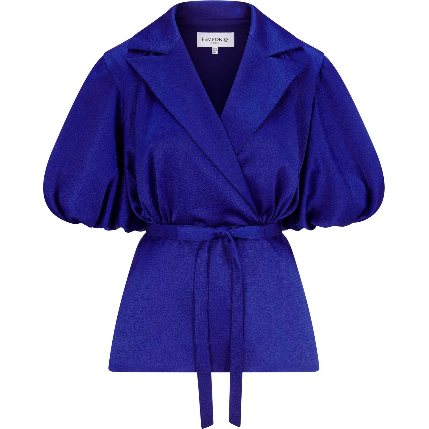 Puff Sleeve Notched Lapel Blouse in Royal Blue - Front Product Picture