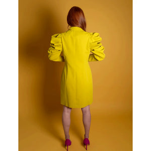 Draped Sleeved Tailored Yellow Blazer Dress L/UK14/EU42/US10 Draped Sleeved Tailored Yellow Blazer Dress L/UK14/EU42/US10