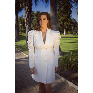 White Puff Sleeve Blazer Dress | Femponiq