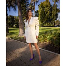 Load image into Gallery viewer, White Puff Sleeve Blazer Dress | Femponiq
