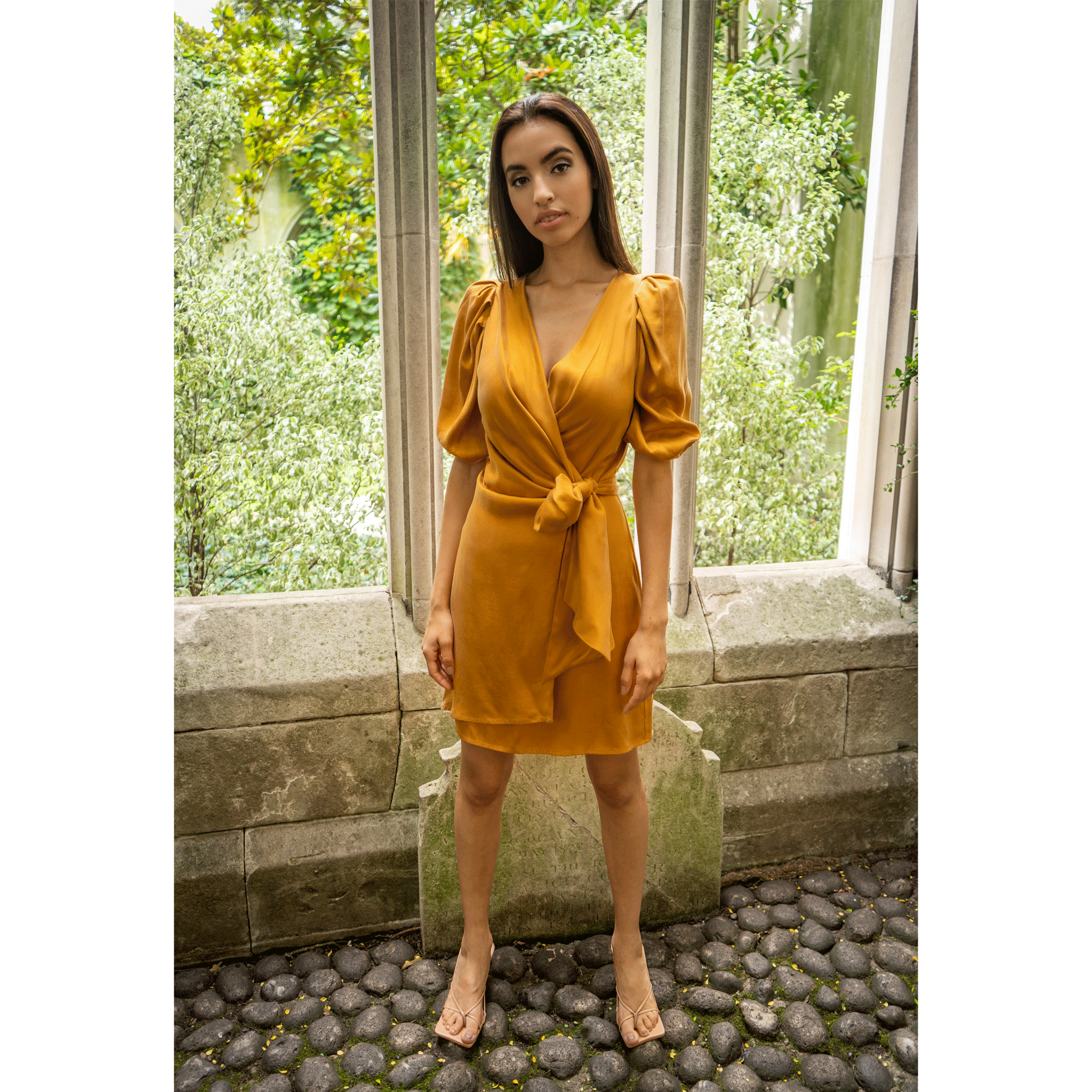 Burnt orange wrap dress online